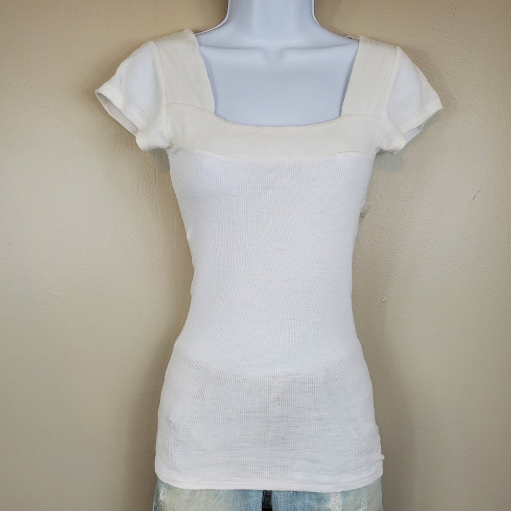Derek Heart Juniors White Square Neck Ribbed Top
